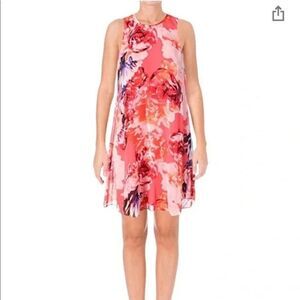 Calvin Klein Coral Rose Floral Trapeze Dress 6